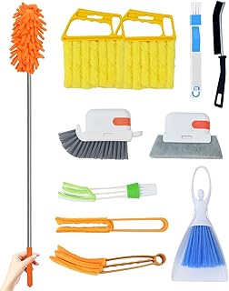 11 Pcs Blind Cleaner Duster Tool Kit – Mini & Window Blinds Cleaner Brush Set, Air Vent & Track Cleaning Tools, Window Groove & Sill Scrubber for Home, Car, AC, Sliding Doors - Yellow