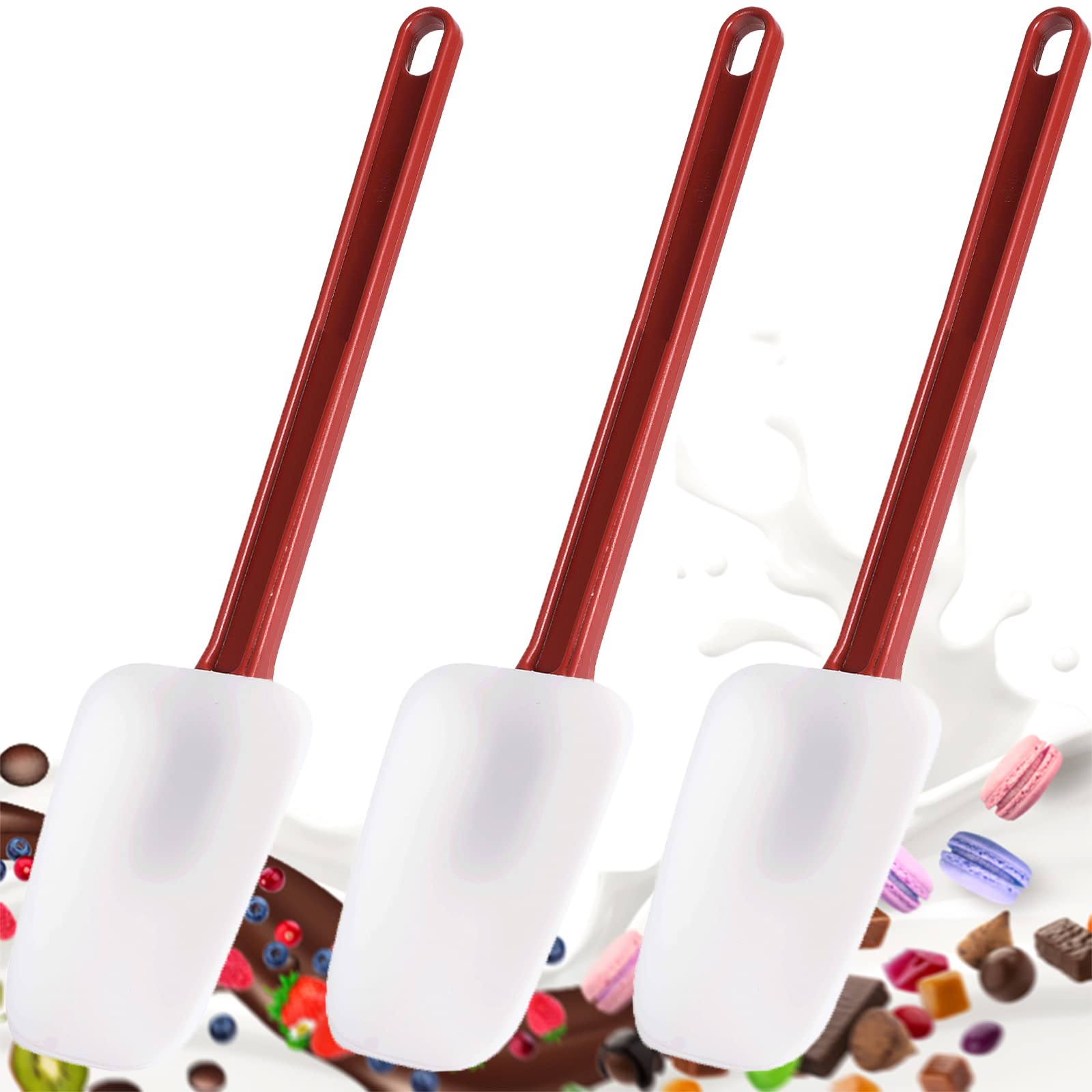 3 Stück Silikon Gummi Pfannenwender 41cm, Silikon Löffel zum Küche, Gummispachtel Küche Hitzebeständiger, Löffel Silikone Küche Antihaft, Spachtel zum Backen BPA Frei