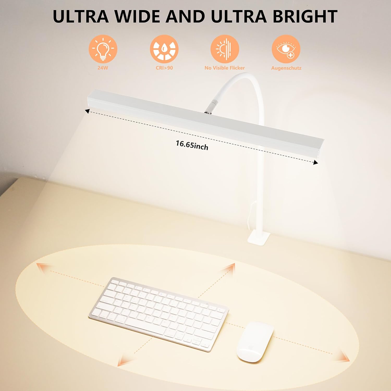LED Desk Lamp for Office Home, Adjustable Flexible Eye-Caring Desk Light with,5 Modes 10 Brightness Adjustment, USB Adapter Desk Lamp with Clamp-T-W