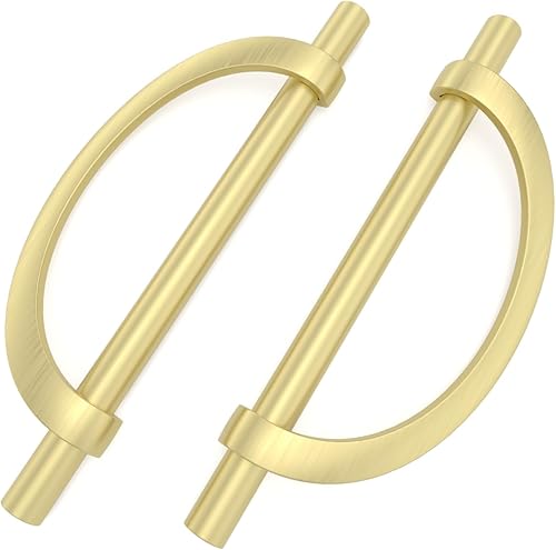 homdiy Paquete de 12 tiradores de gabinete de oro cepillado de 5 pulgadas, manijas de media luna para accesorios de cocina, centros de agujeros de 5
