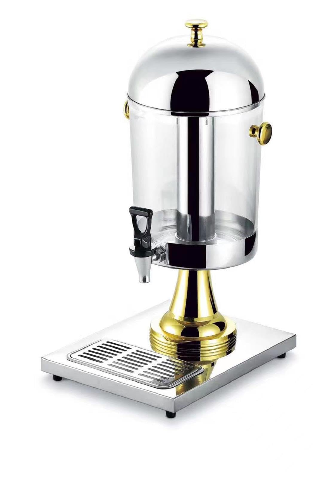 Dispensador de bebidas de vidrio transparente, dispensador de bebidas frías con núcleo de hielo central y bandejas de goteo, dispensadores de bebidas de acero inoxidable con soporte y espiga, para fie