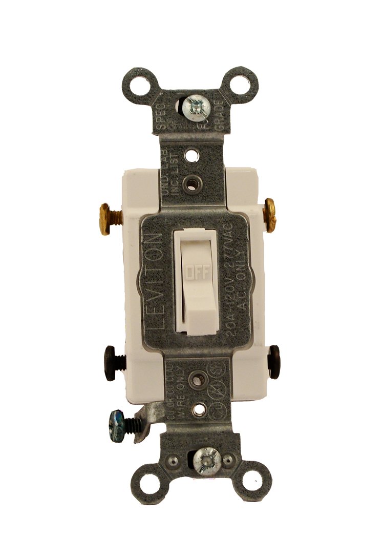 Leviton 20-Amp, 120/277-Volt, Toggle Framed Double-Pole AC Quiet Switch, Commercial Grade, Grounding, 54522-2W, White