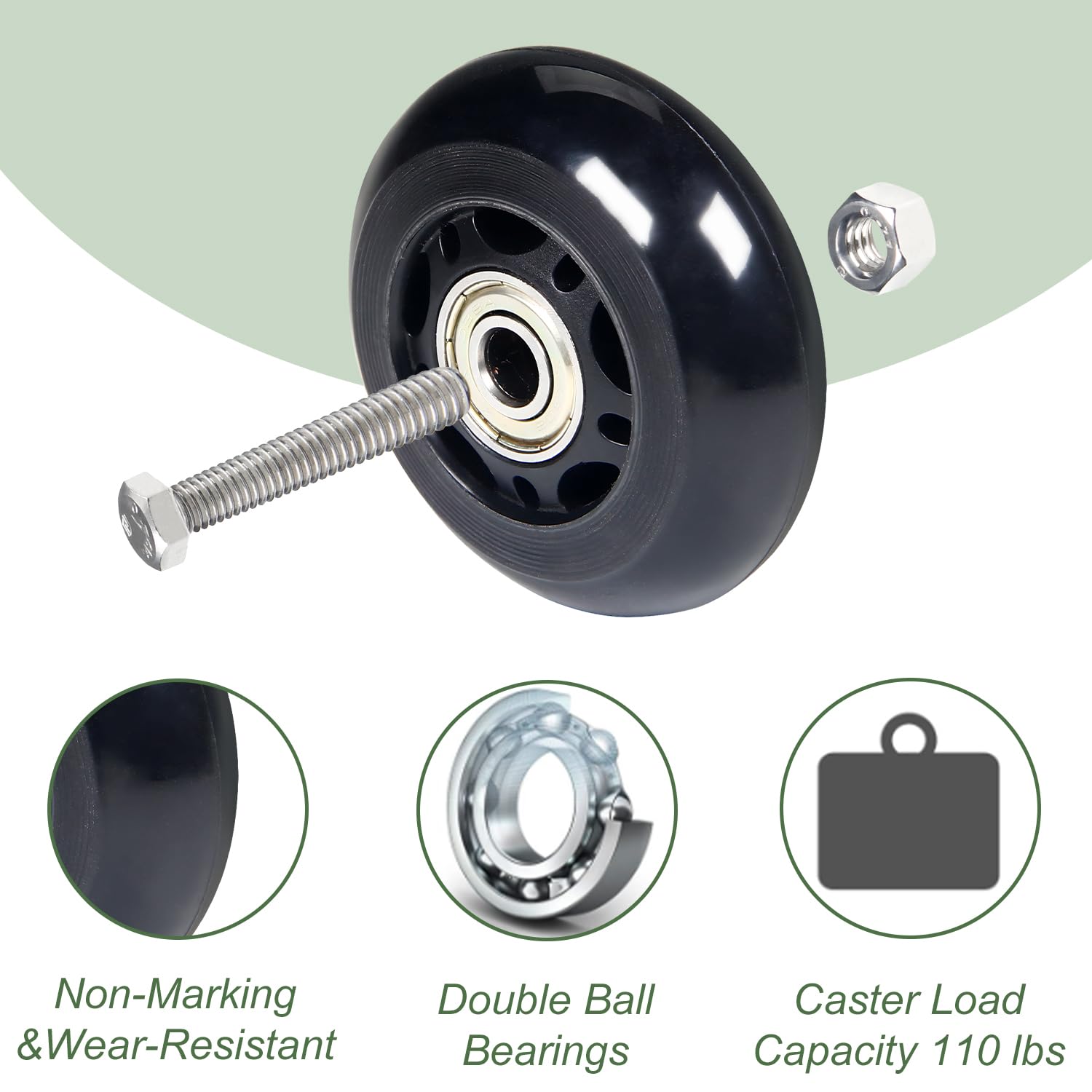 Ruedas giratorias para silla de oficina de 3 x 1 pulgadas, carrito de
