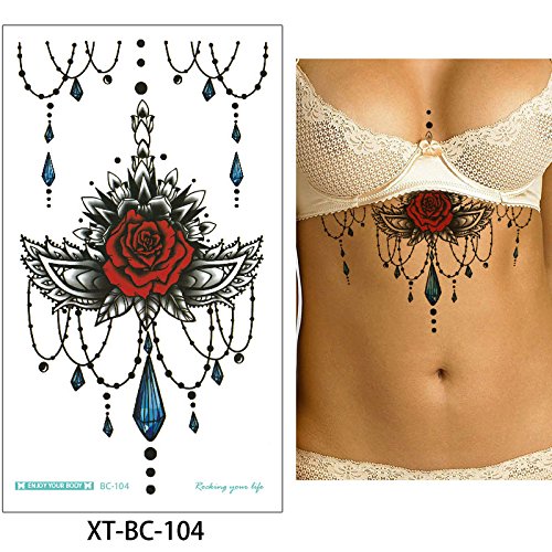 Miniatura 7 de 5 hojas de 5.4 x 9.4in de esternón pecho temporal tatuaje corporal grande calcomanía colgante de joyería