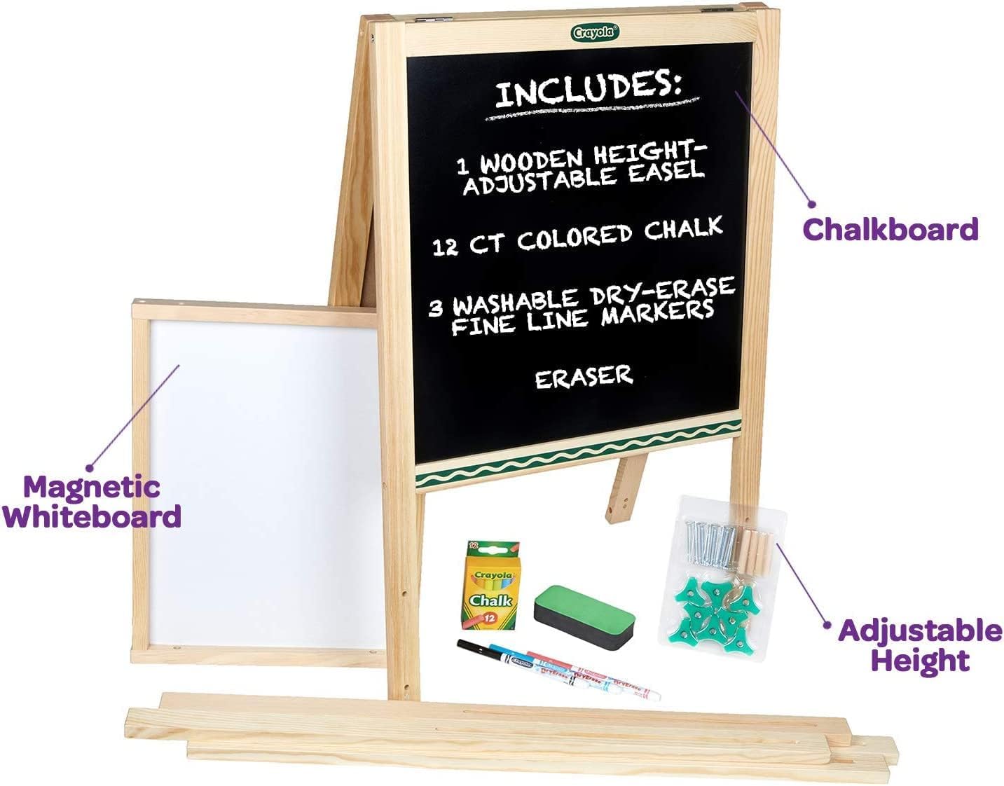 CRAYOLA - Pizarra de madera de doble cara, doble superficie negra y blanca magnética, para tizas y rotuladores, para niños a partir de 3 años -
