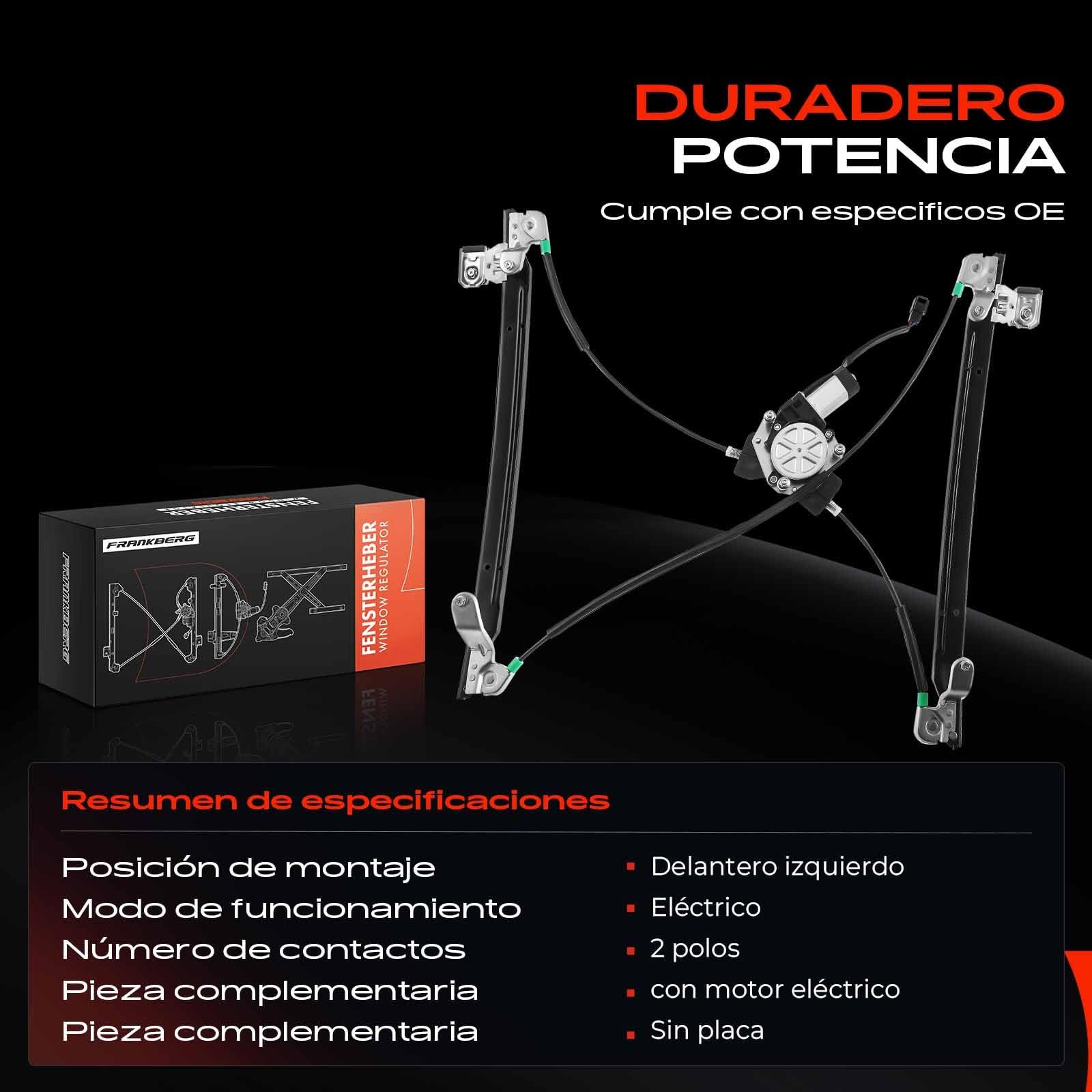 Frankberg Elevalunas Mecanismo elevalunas Eléctrico Con Motor 2 Polos Delantero izquierdo Sin placa 4/5-Puerta Compatible con Voyager IV RG RS Replace# 4894527AA