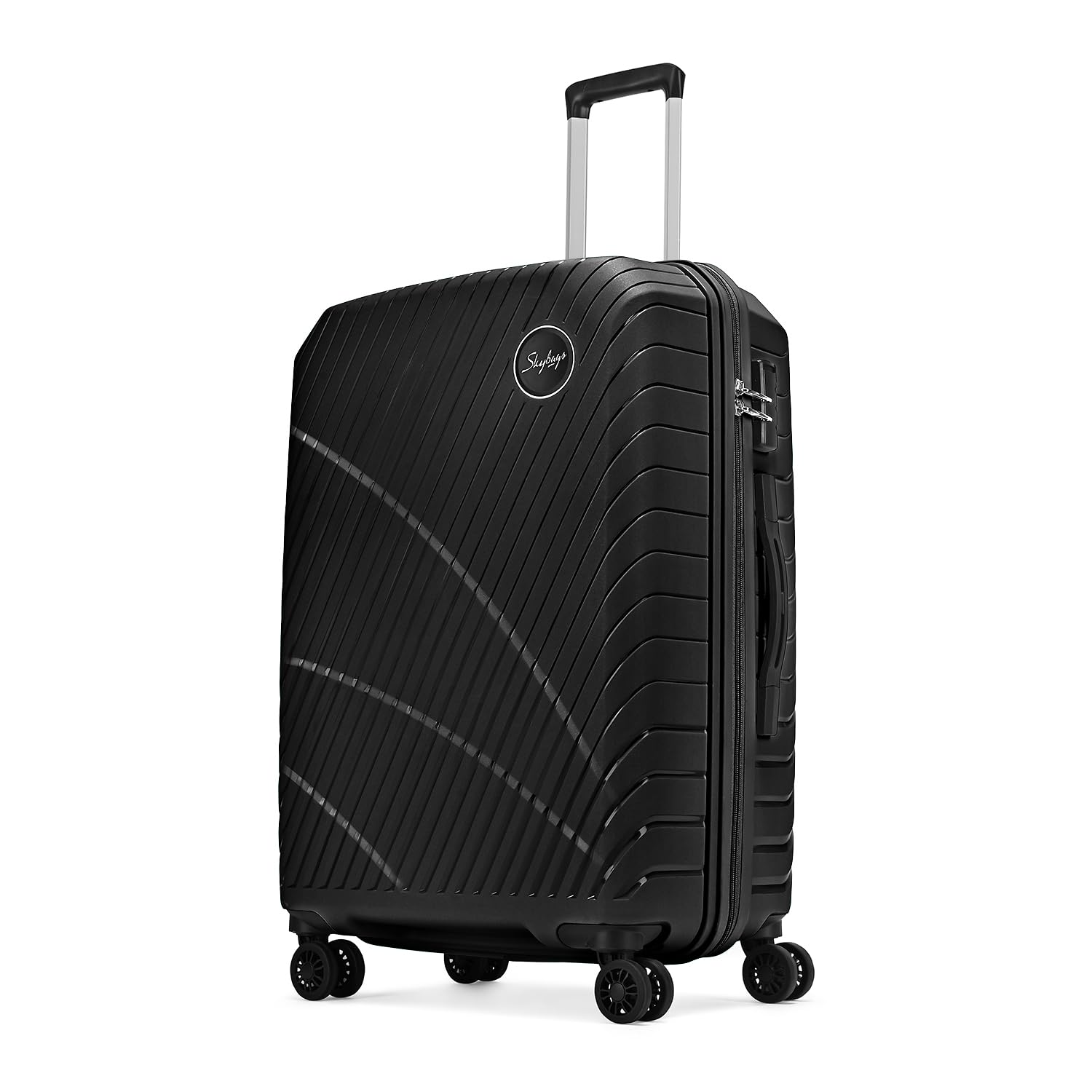 Skybags Streax | Check-in Trolley Bag, 76 Cm, Large Hardside Luggage | 8 Wheels Spinner, Combination Lock | Polypropylene | Suitcase for Travel | 5 Year International Warranty | Black