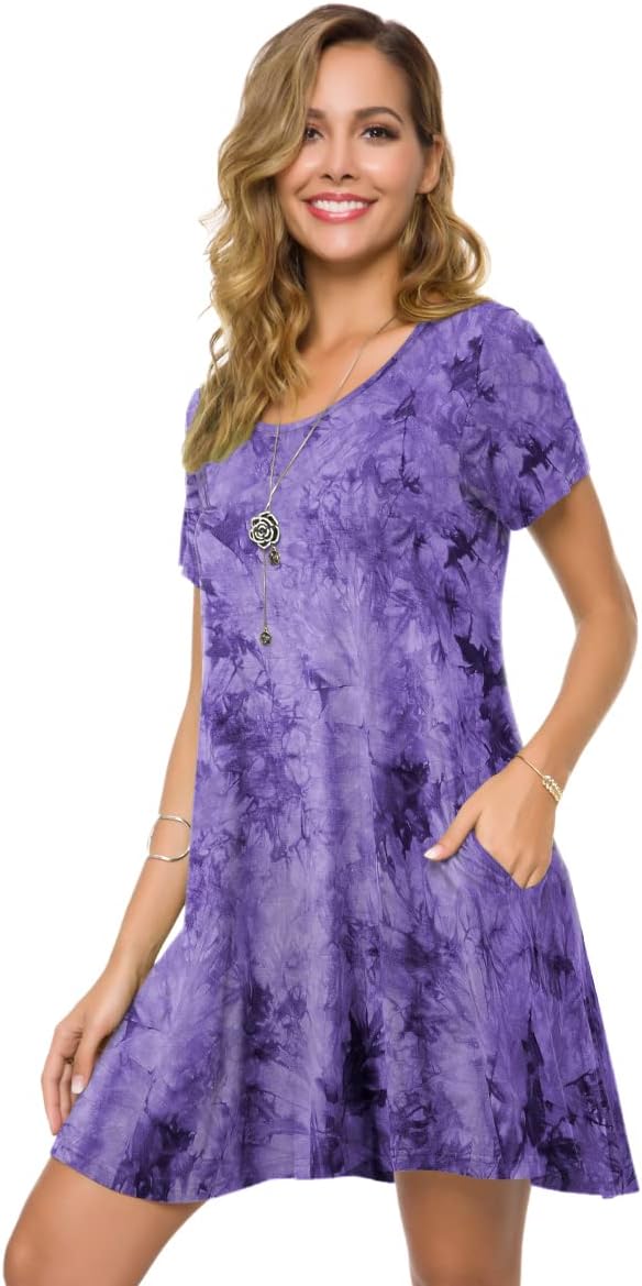ZENNILO Plus Size Casual T Shirt Dresses for Women Flowy Swing Tunic Dress Pockets B-Purple - Image 4