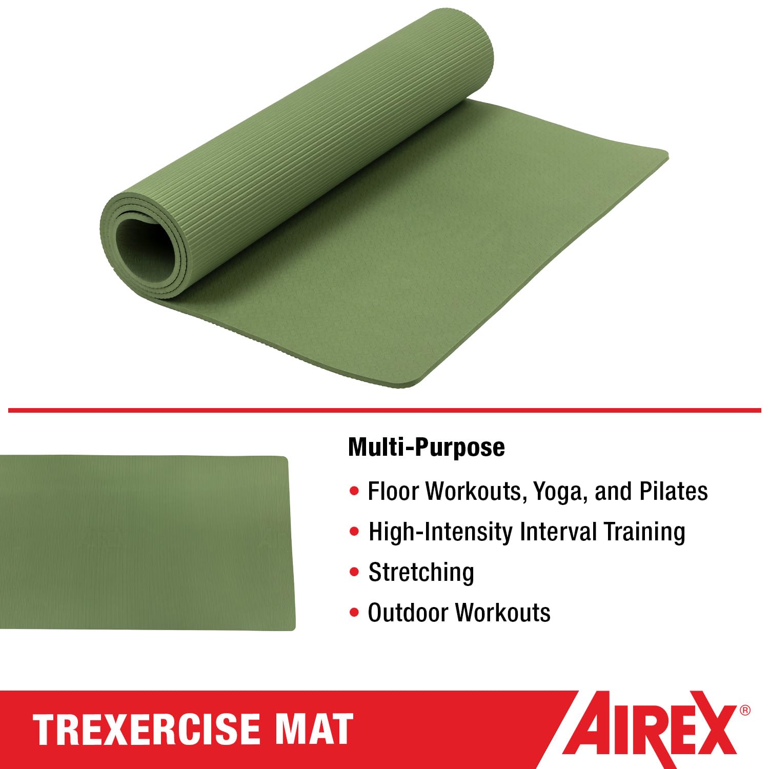 Airex TrExercise Gymnastikmatte | Recycelte Materialien | Inkl. Tragegurt | 0,6 cm Stärke | 60 cm Breite | Fitnessstudio & Verein | Abgerundete Ecken | PVC-frei | rutschfest