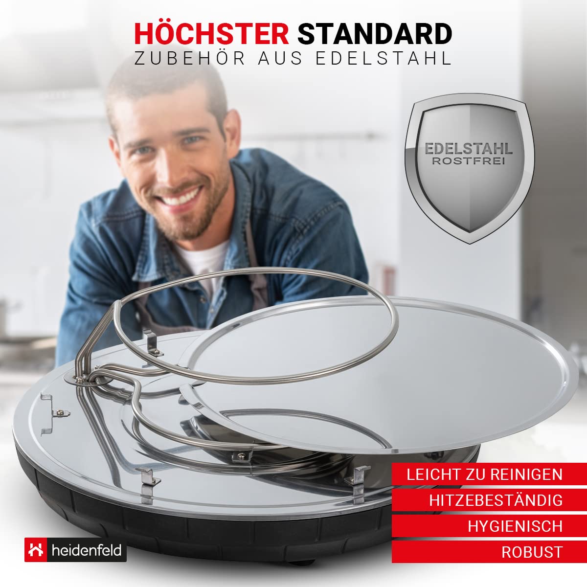 Heidenfeld Pizzaofen Pizzachef für 6 Personen | 1100 Watt bis 300°C - Backofen - Pizzaofen elektrisch - Pizza Ofen - Pizza Maker - Pizzamaker - Elektro Pizzaofen Raclette - Elektrischer Pizza-Ofen