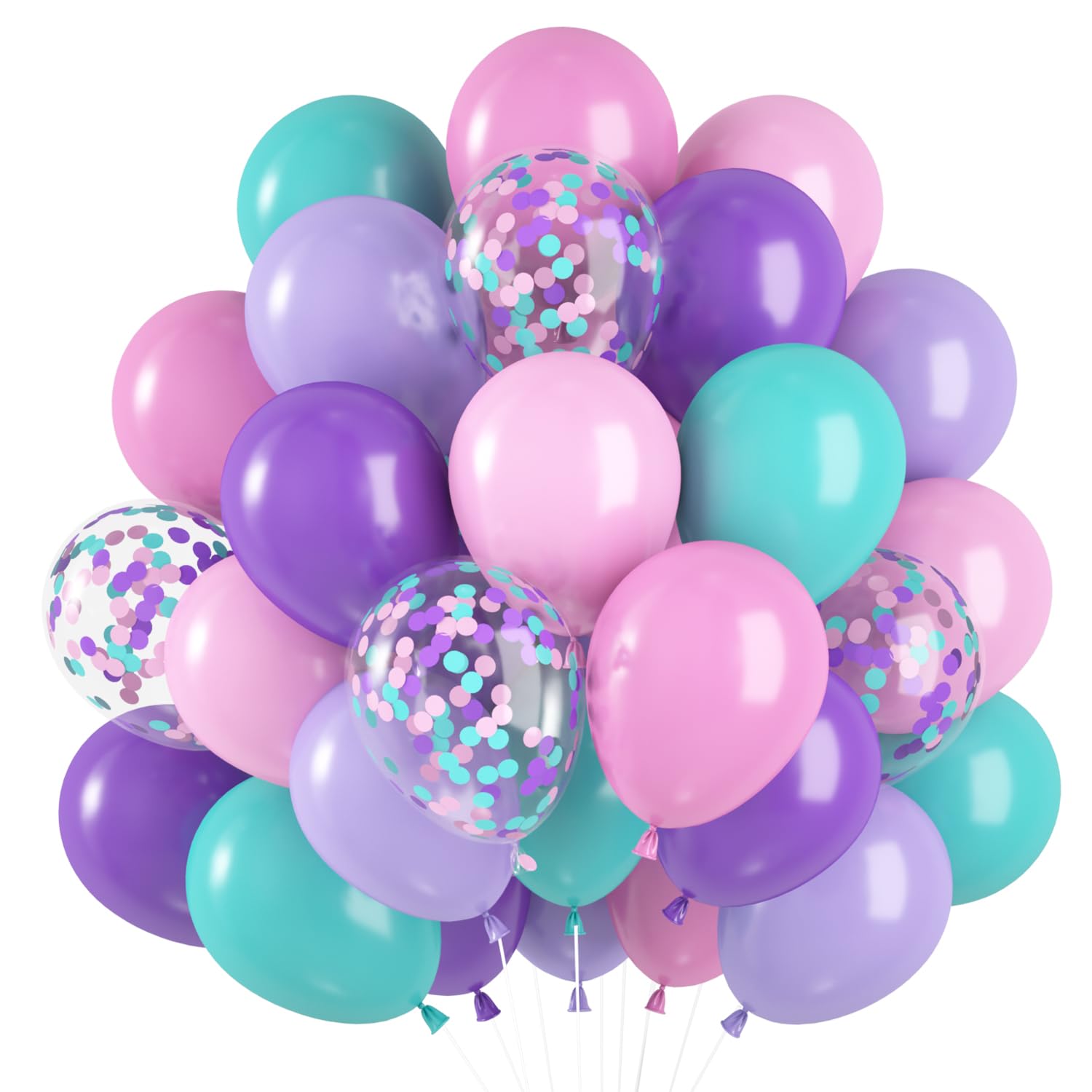 Luftballons Lila Rosa 60 Stück, Meerjungfrau Luftballons Rosa Lila Türkis Konfetti Latex Ballon, Luftballon Pastel Pink Violett Meerjungfrauen für Geburtstag Mädchen Frauen Hochzeit JGA Deko