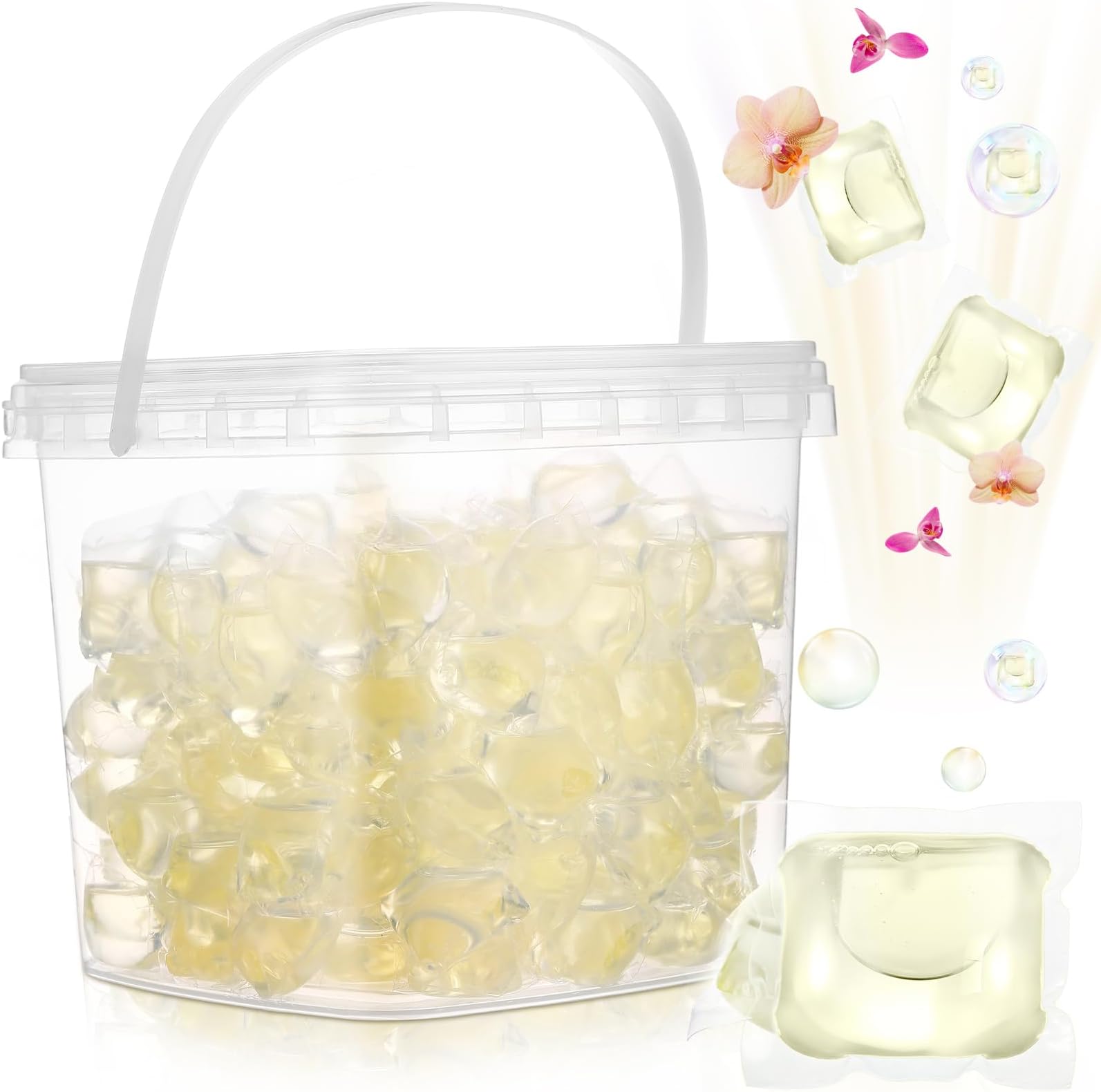 150 Count Liquid Laundry Detergent Soap Pods Bulk, Anti Sensitive Laundry Pods Fresh Scented Washing Machine Pod with Container Box Stain Odor Removal Ultra Concentrated(Honey Orchid Scent)