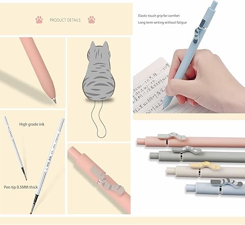 Miniatura 7 de BXCNCKD Lindo bolígrafo para gatos, bolígrafo telescópico de garra de gato, lindo bolígrafo kawaii, bolígrafo de tinta negra japonesa con 5