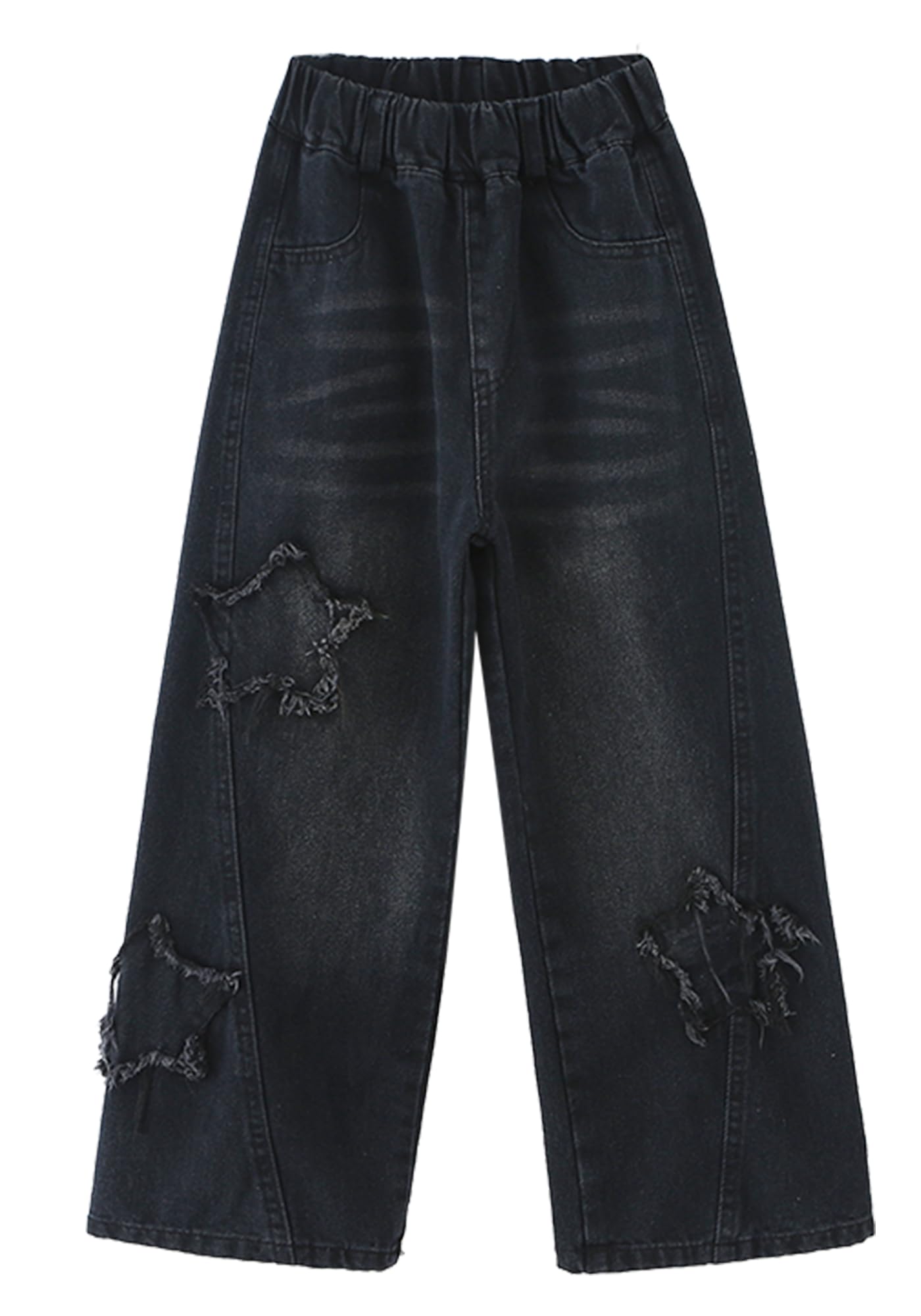 Happy Cherry Jeans da ragazza Bootcut alla moda e alla moda, con elastico in vita, stile retrò, pantaloni in denim per bambini 120-170/5-14 anni
