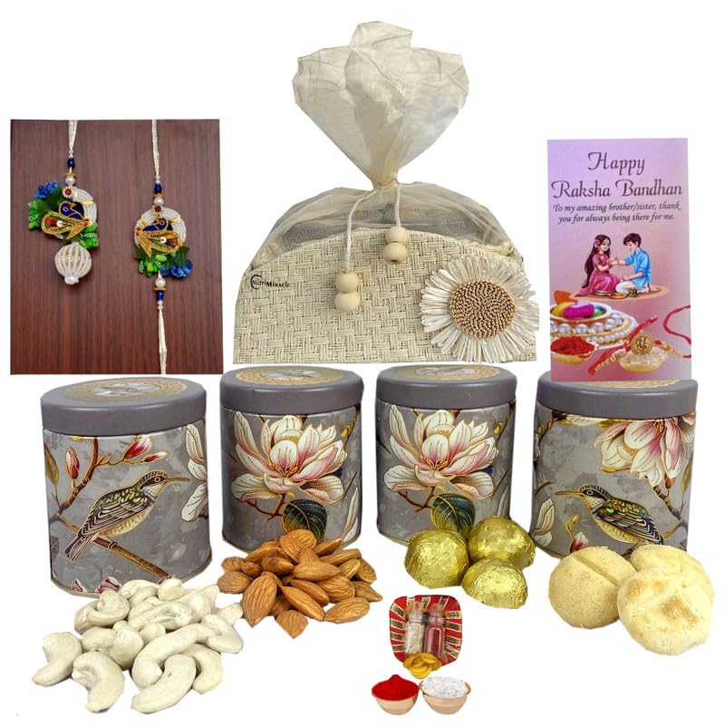 Image of NUTRI MIRACLE Rakhi Gift Combo with Tilak Set, Chocolates and Dry Fruits for Brother and Bhabhi