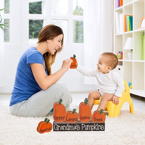 Miniatura 7 de Juego de bloques familiares de calabazas, letrero de nombre de madera personalizado, decoración de otoño, decoración de Halloween, soporte de
