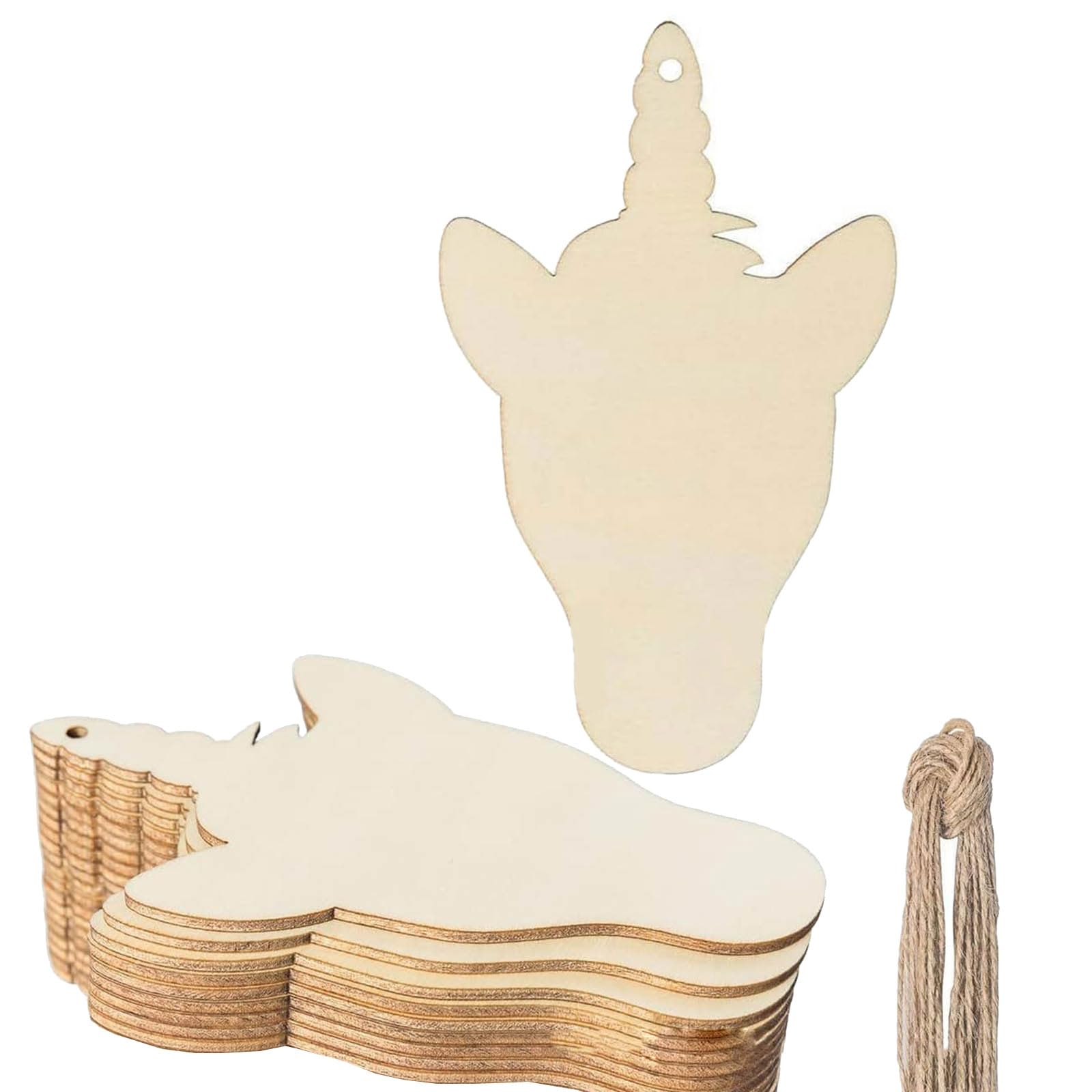 10pcs/set Woond Blank Wood Slices Unicorns Wood Chip Unfinished Craft Hanging Ornament for Christmas Tree Kids Gift