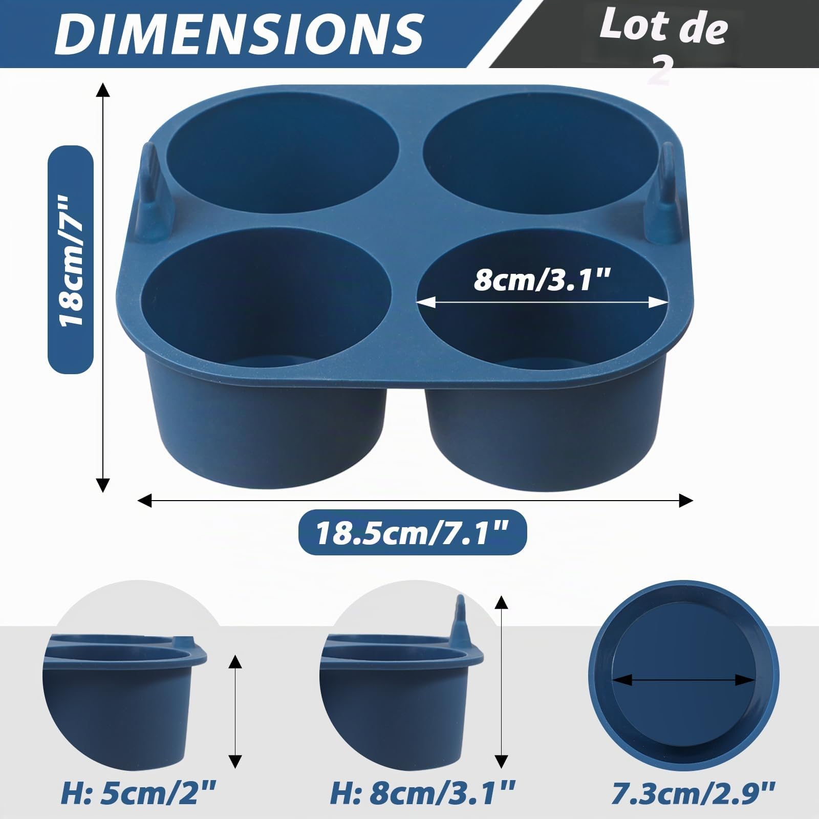 webake Lot de 2 grands moules en silicone pour friteuse à air chaud - 8 cm Air Fryer - Moule à muffins en silicone, moules pour cupcakes, gâteaux, pudding