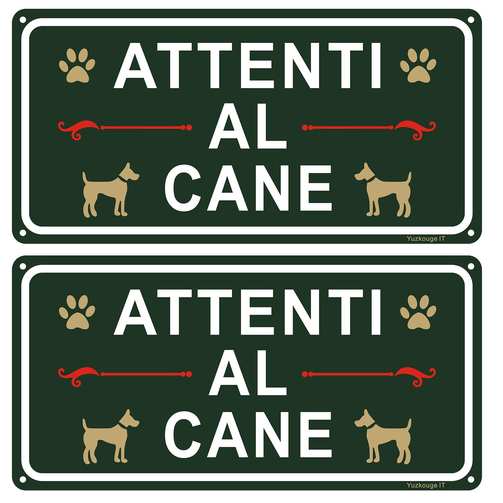 Attenti al Cane Cartello Alluminio - 2 pz, 30x15 cm Cartelli Da Giardino,Facile da installare,Resistente UV,Resistente alle intemperie，per Uso Interno o Esterno
