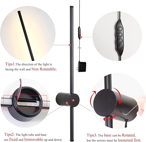 Miniatura 6 de Juego de dos apliques de pared LED regulables con regulador de intensidad de enchufe de 23.6 pulgadas, lámpara de pared con función de memoria,