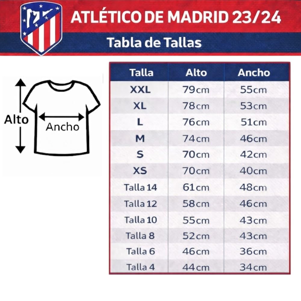 Atletico DE Madrid Camiseta Personalizable Primera Equipación Temporada 2023-2024 Réplica Oficial - Tallas Adulto