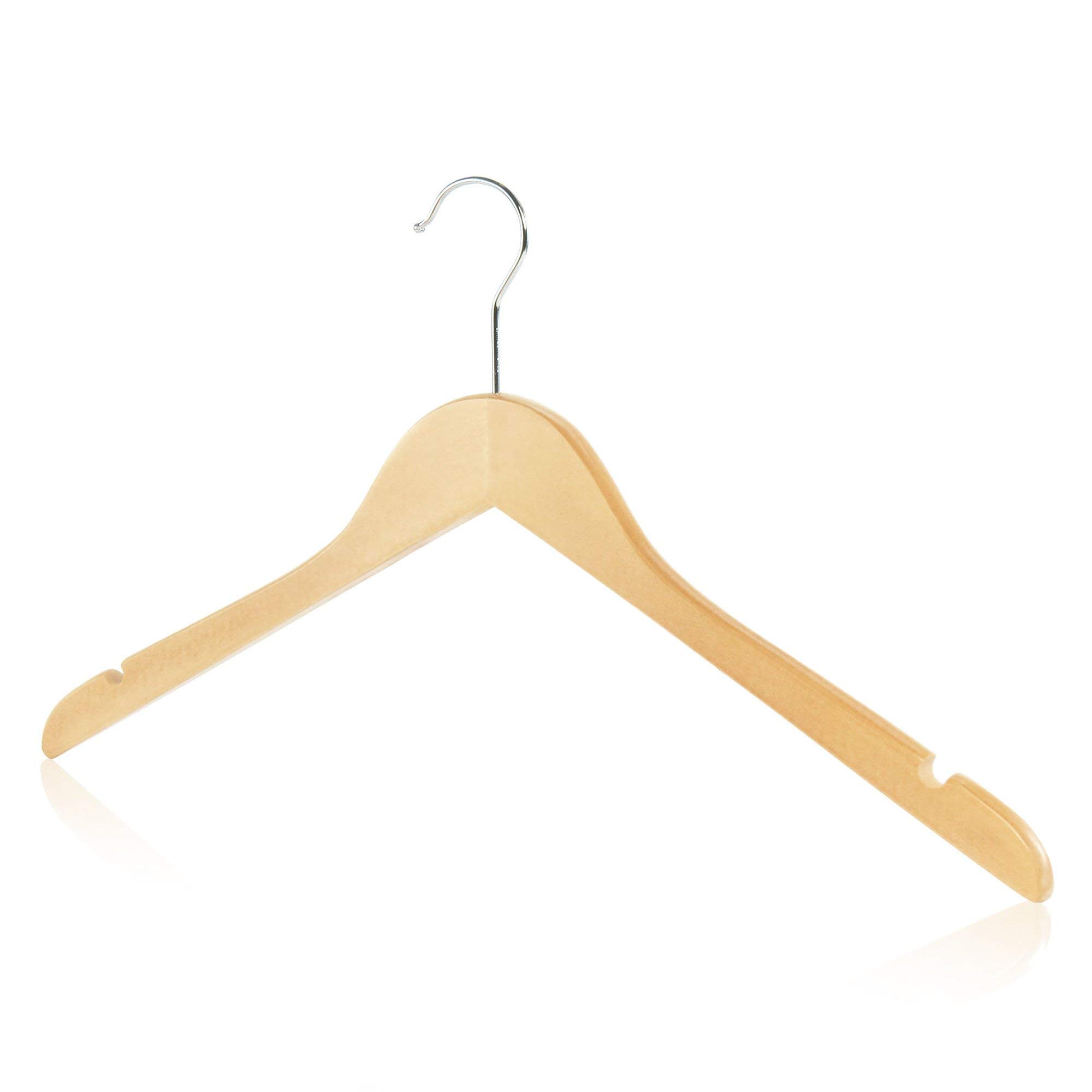 Zestaw 10 naturalnych drewnianych wieszaków na ubrania z naturalnego drewna, 45 cm, z pętelkami na spódnicę do spodni