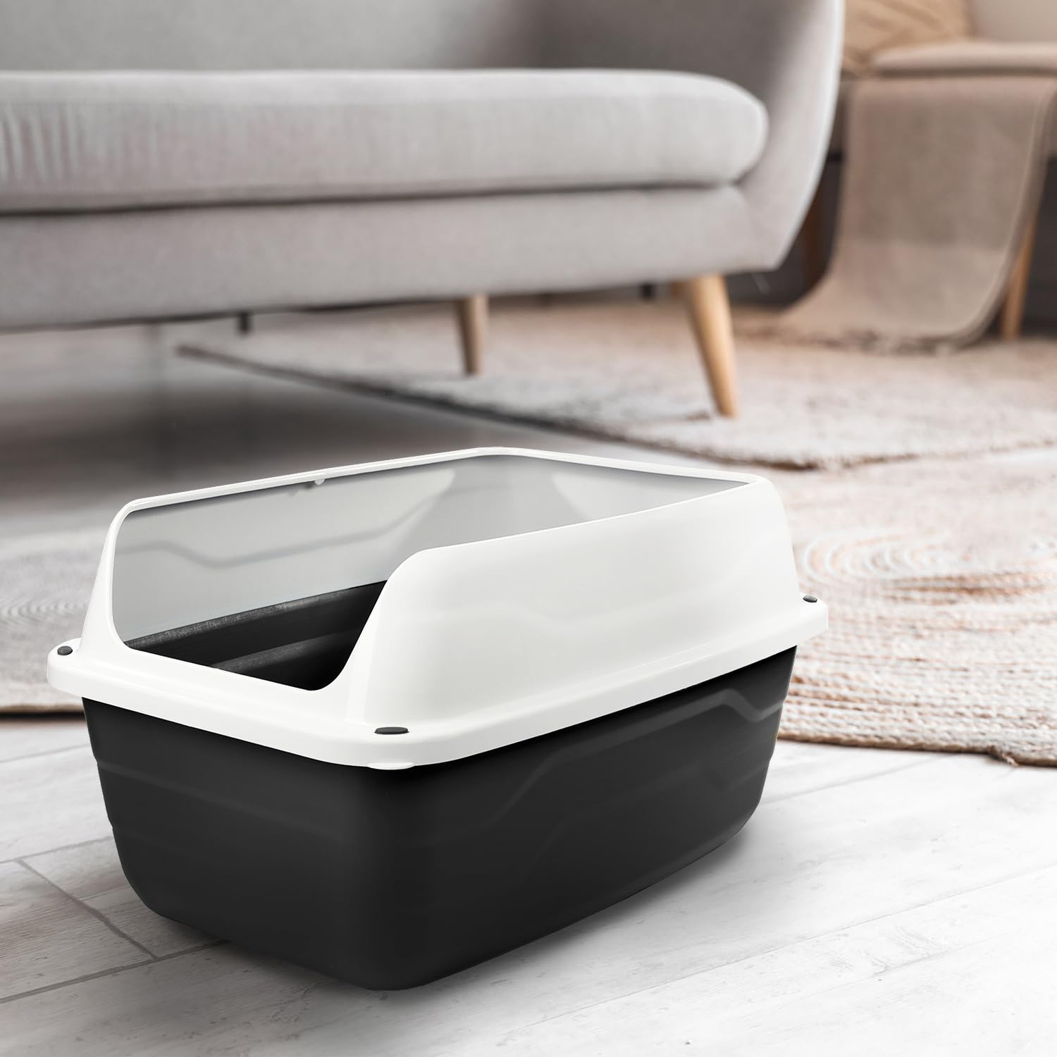 Patam Offene Katzentoilette mit hohem Rand und gratis Schaufel 56 cm x 40 cm x 30 cm Made in Italy - Attila Grau