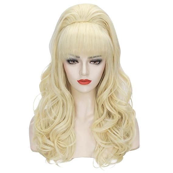 Beehive Wig Blonde Women 60s Vintage Long Curly Bouffant