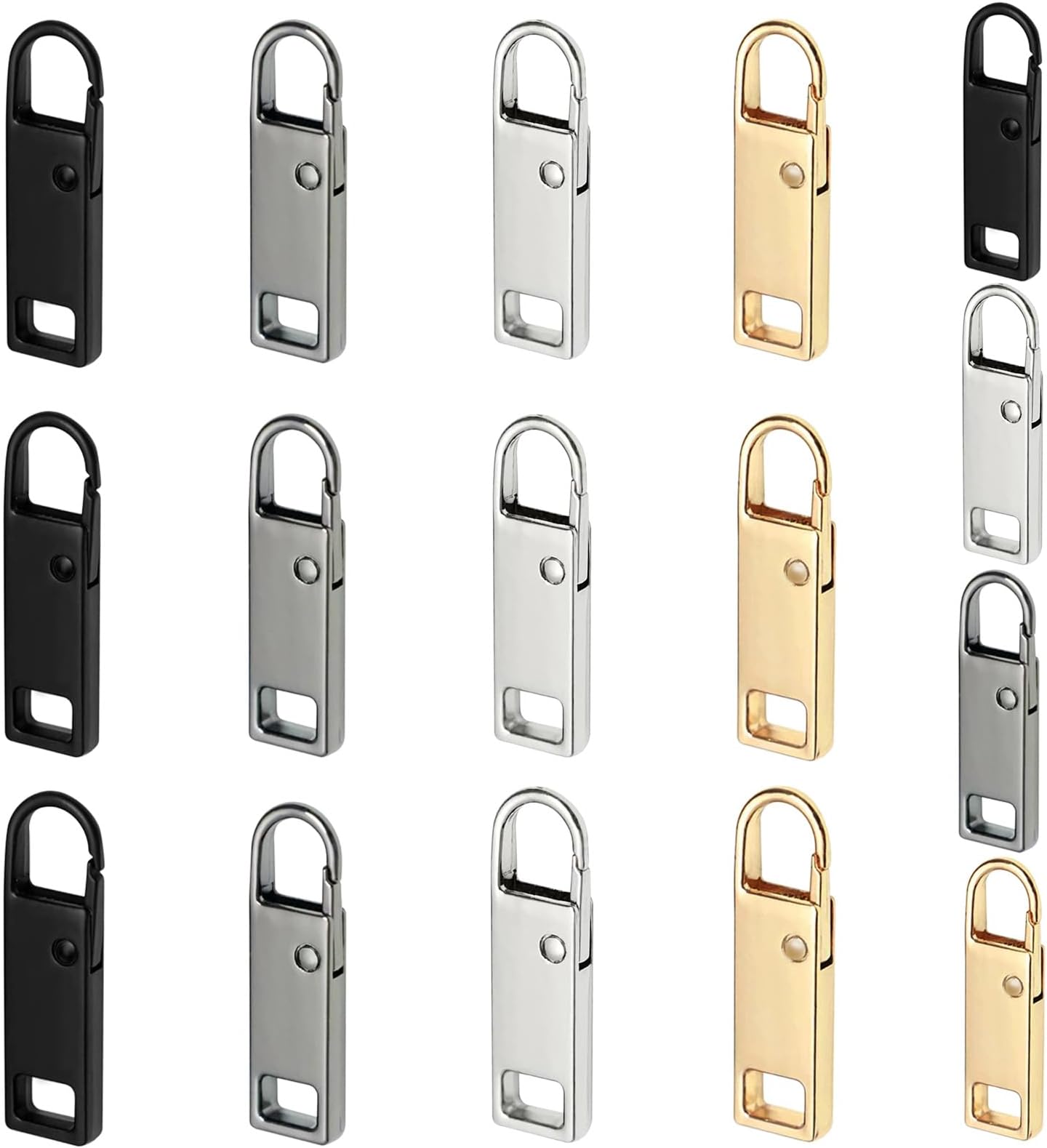 Urmspst Zipper Pull Replacement (Upgraded), 16 Pcs Detachable Zipper Pull Tabs for Luggage Clothing Jackets Backpacks Boots Purse Coat(2Size, 4 Color Black, Silver, Gold, Brilliant Black)