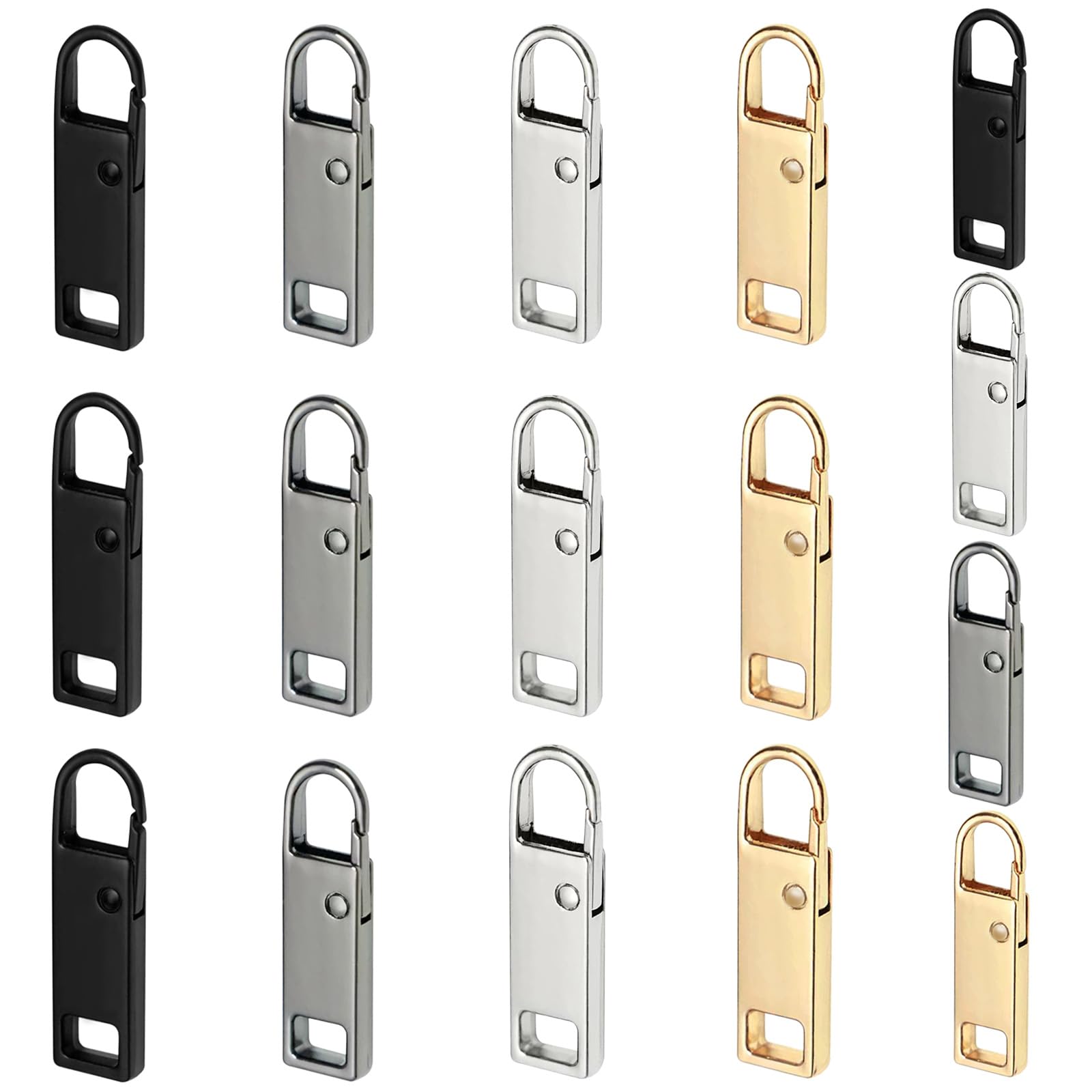Urmspst Zipper Pull Replacement (Upgraded), 16 Pcs Detachable Zipper Pull Tabs for Luggage Clothing Jackets Backpacks Boots Purse Coat(2Size, 4 Color Black, Silver, Gold, Brilliant Black)