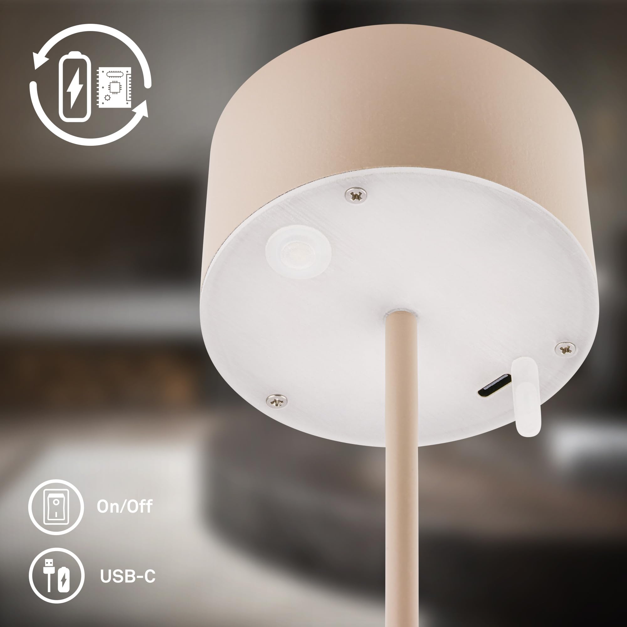 BRILONER - Lampara de mesa sin cable IP44 con control táctil, regulable, borde luminoso, lampara mesita noche sin cable, lampara mesa LED recargable, lamparas de mesita de noche, 8x18 cm, beige