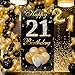 HTDZZI 21st Birthday Decorations for Her Him - Happy 21st Birthday Door Banner, Yard Sign, Photo Booth Props Backdrop - Black Gold 21 Bday Party Decor Supplies in Fabric Material, 3 x 6 ft