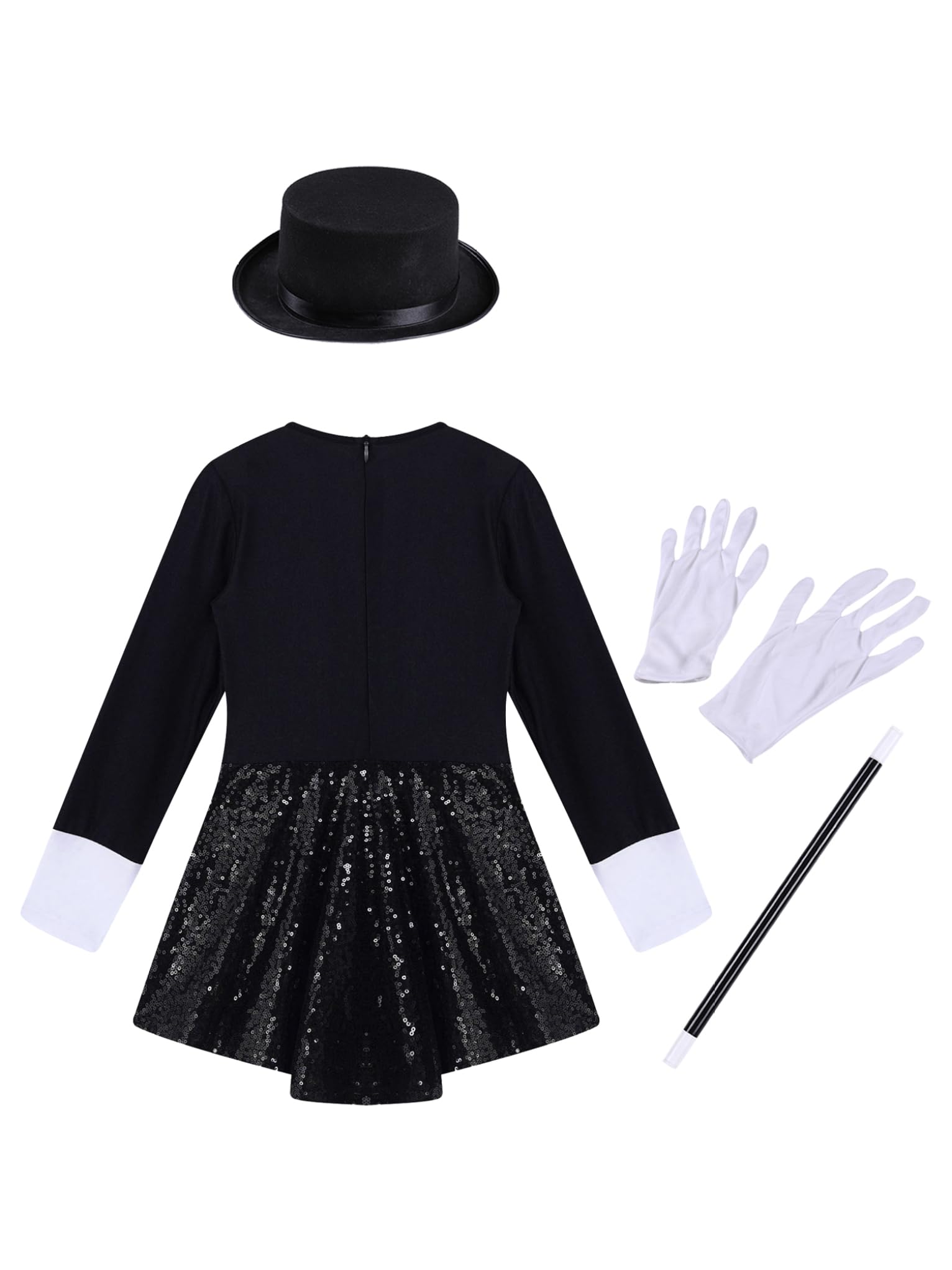 Mufeng Mädchen Zirkus Kostüm Ringmaster Zirkusdirektor Kleid Glitzer Tanzkleid mit Mütze Halloween Karneval Fasching Tanzkostüm