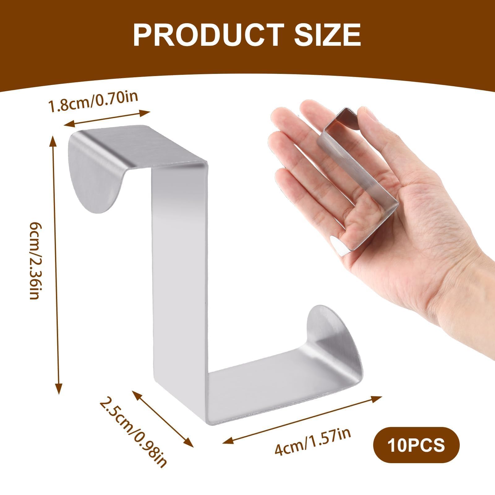 10pack Over Door Hanger 1.8 cm (0.7") and 4 cm (1.57") Dual Head Stainless Steel Z Shaped Reversible Door Hooks No Drilled Space Saving Silver Cupboard Hooks for Kitchen Wardrobe Bedroom Bathroom - Image 2
