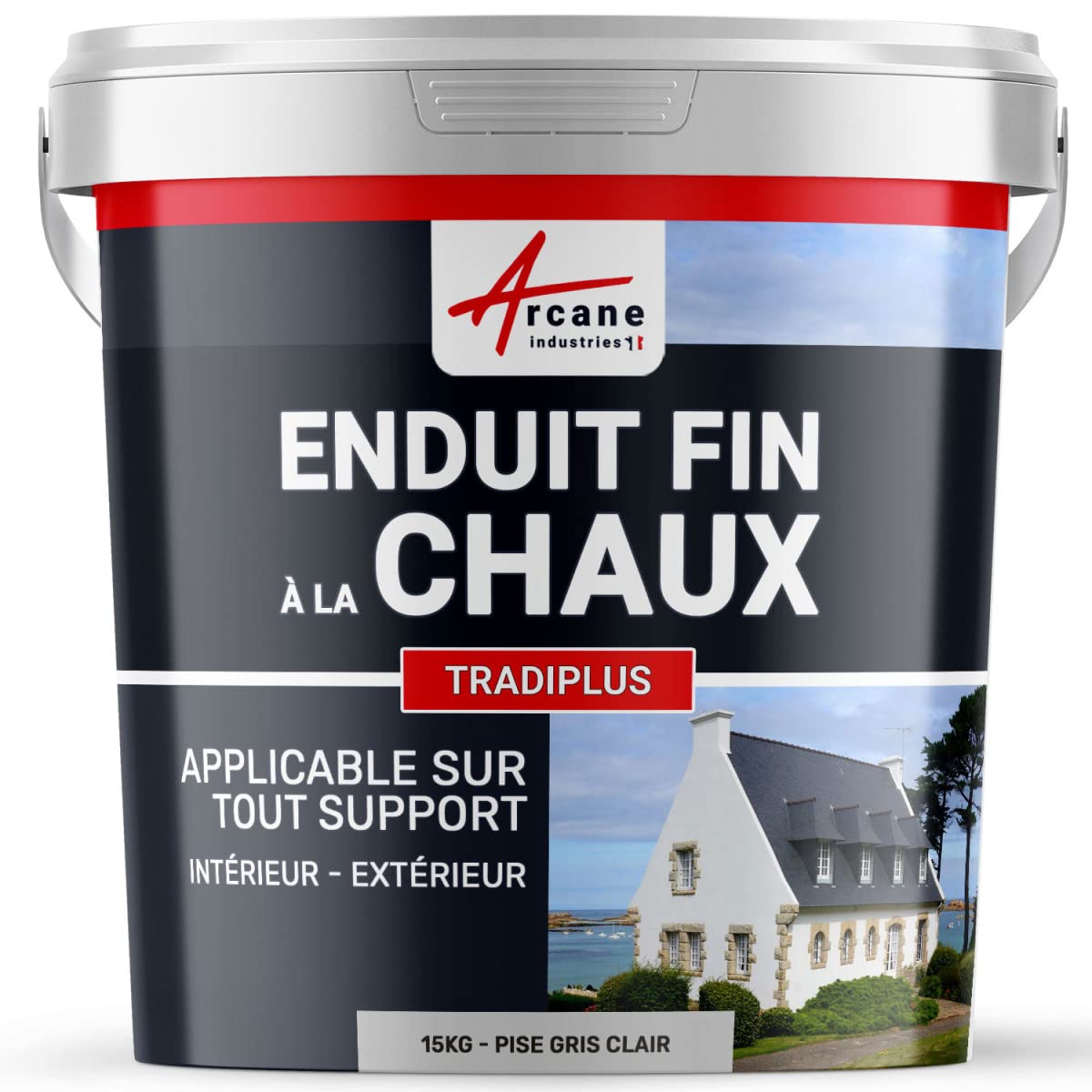 ARCANE INDUSTRIES Enduit Fin à la Chaux, décoration, intérieure, extérieur, Maison : Tradiplus - 15 kg (jusqu'à 14 m²) Pise Gris Clair