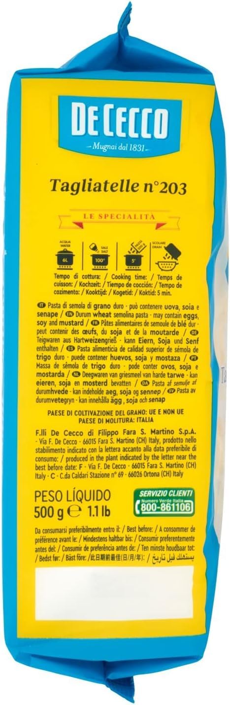 Italian Gourmet De Italian Gourmet Le Specialità Tagliatelle N°203 Pasta 20 | 100% italienischer Hartweizengrieß, sfoglia ruvida per ragù, panna e ricette, Gesamtnettogewicht 10 kg + Kostenlos Polpa 400g