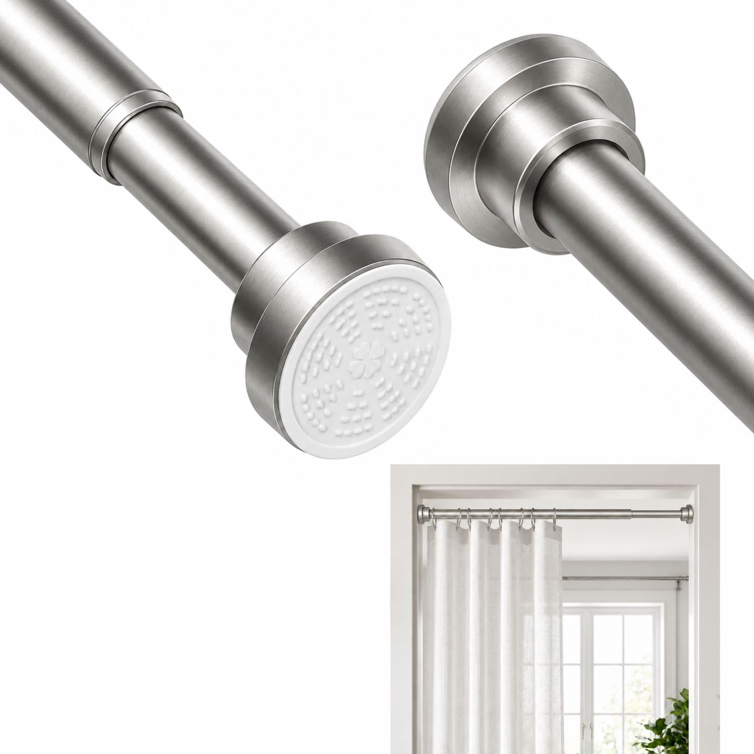 JIALTO Adjustable Bathroom Shower Curtain Rod 155 To 295 Cm Extendable Shower Tension Rod | Without Drill for Wall Anti-Skid Spring Pull Door | Telescopic Shower Curtain Stand (BLACK - 1 Pcs) — Amazon image 10