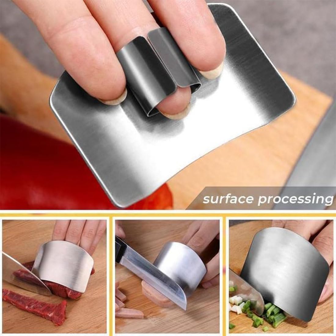 Protector de dedos de acero inoxidable para cortar alimentos, cuchillo, 2 unidades