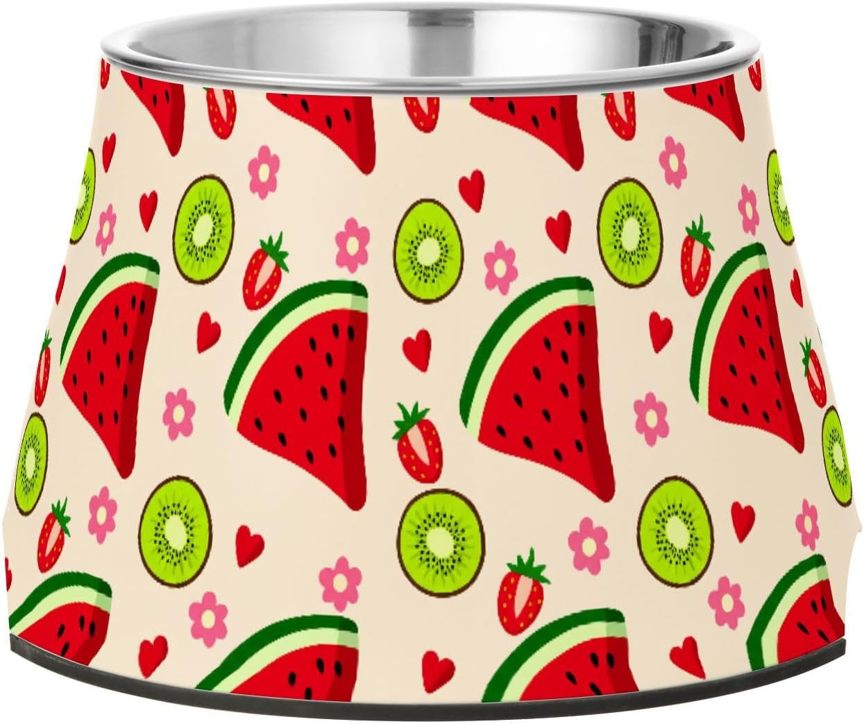Watermelon Strawberry Kiwi Flowers Floral Pet Bowl Elevated Dog Bowls with Stainless Steel, Raised Dog Bowl for Comfortable Feeding and Easy Cleaning, for Pets.23300994