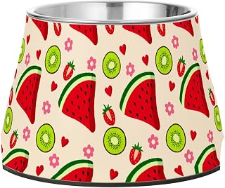 Watermelon Strawberry Kiwi Flowers Floral Pet Bowl Elevated Dog Bowls with Stainless Steel, Raised Dog Bowl for Comfortable Feeding and Easy Cleaning, for Pets.23300994