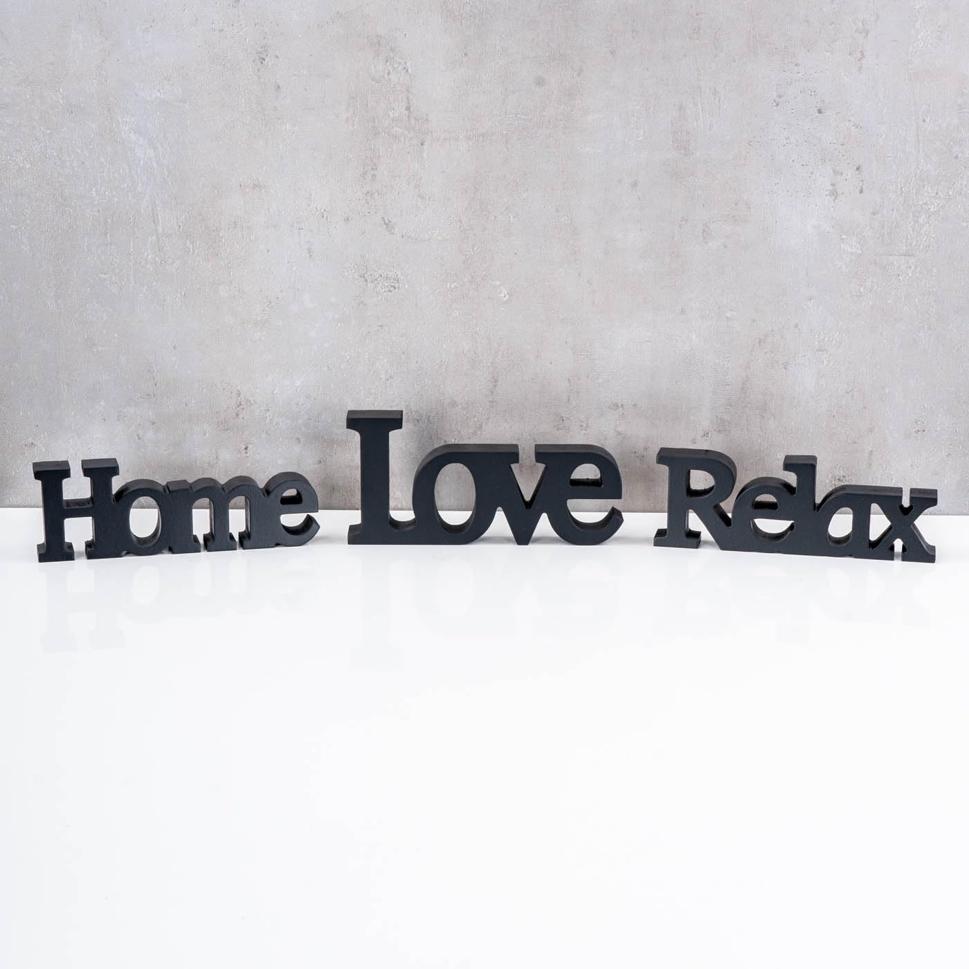 levandeo Love Home Relax Scritta nera in MDF con lettere in legno, decorazione da tavolo, decorazione per la casa