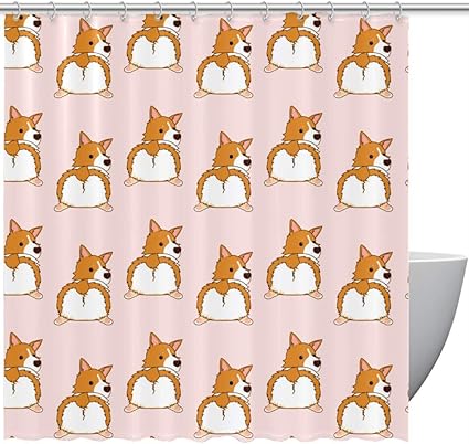 Amazon Royallove コーギー 犬 イラスト シャワーカーテン お風呂 浴室カーテン バスカーテン バス用品 目隠し用 風呂カーテン シンプル おしゃれ 取付簡単 ポリエステル 150 180cm シャワーカーテン ホーム キッチン オンライン通販