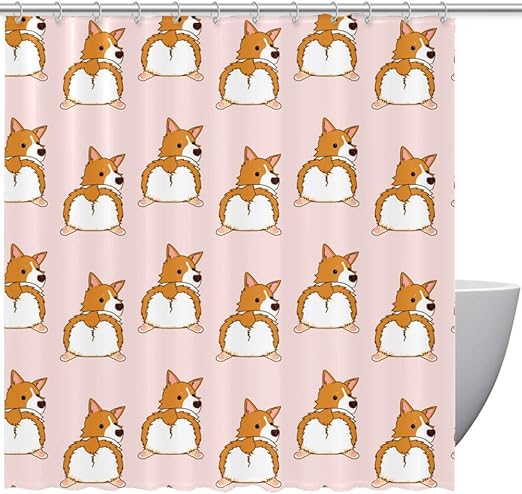Amazon Royallove コーギー 犬 イラスト シャワーカーテン お風呂 浴室カーテン バスカーテン バス用品 目隠し用 風呂カーテン シンプル おしゃれ 取付簡単 ポリエステル 150 180cm シャワーカーテン ホーム キッチン オンライン通販