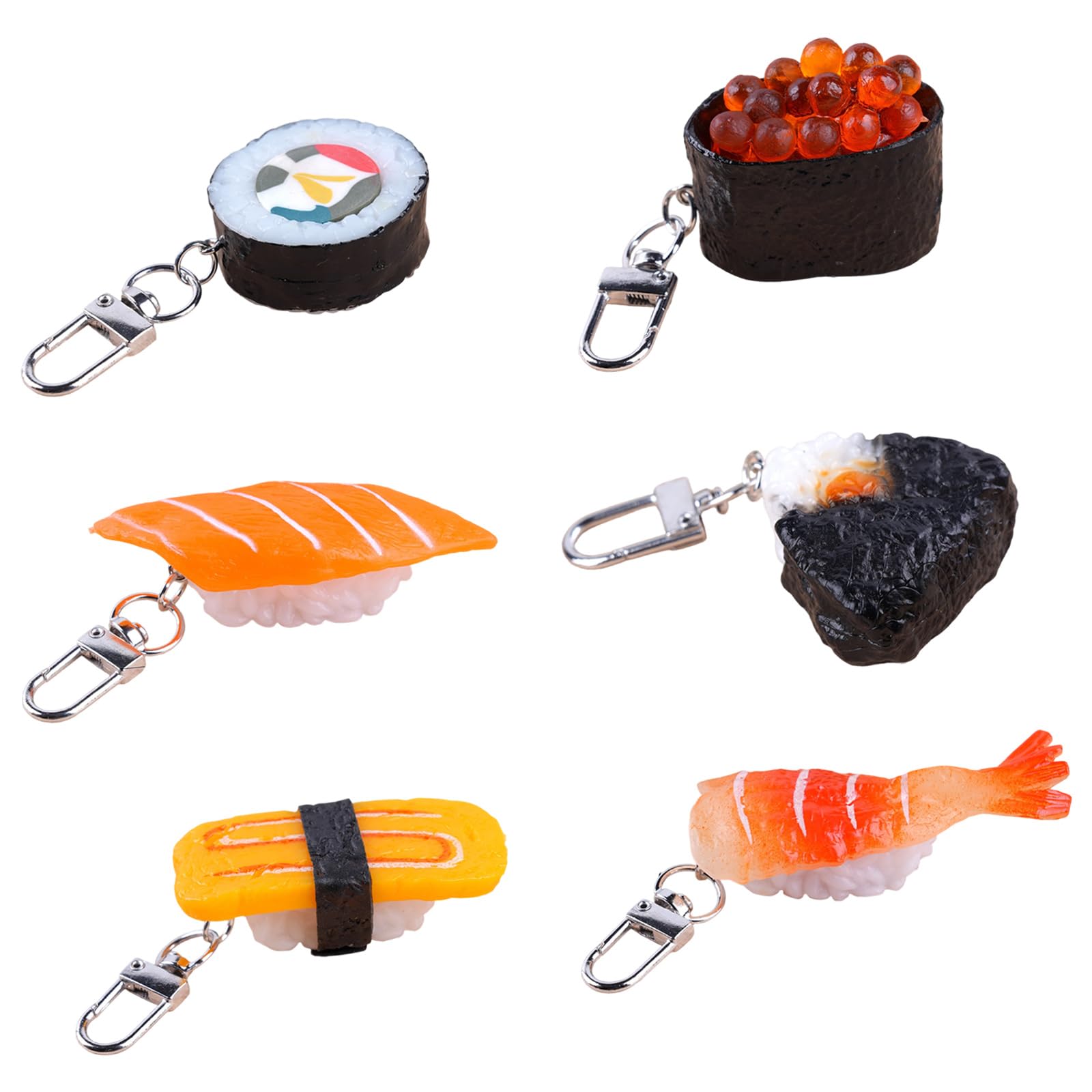 Elnwnnkc Japanese Themed Sushi Keychains Pack of 6 Sturdy PVC Construction Playful Accessories for Students and Offices Workers Lovely Japanese Sushi Keychain