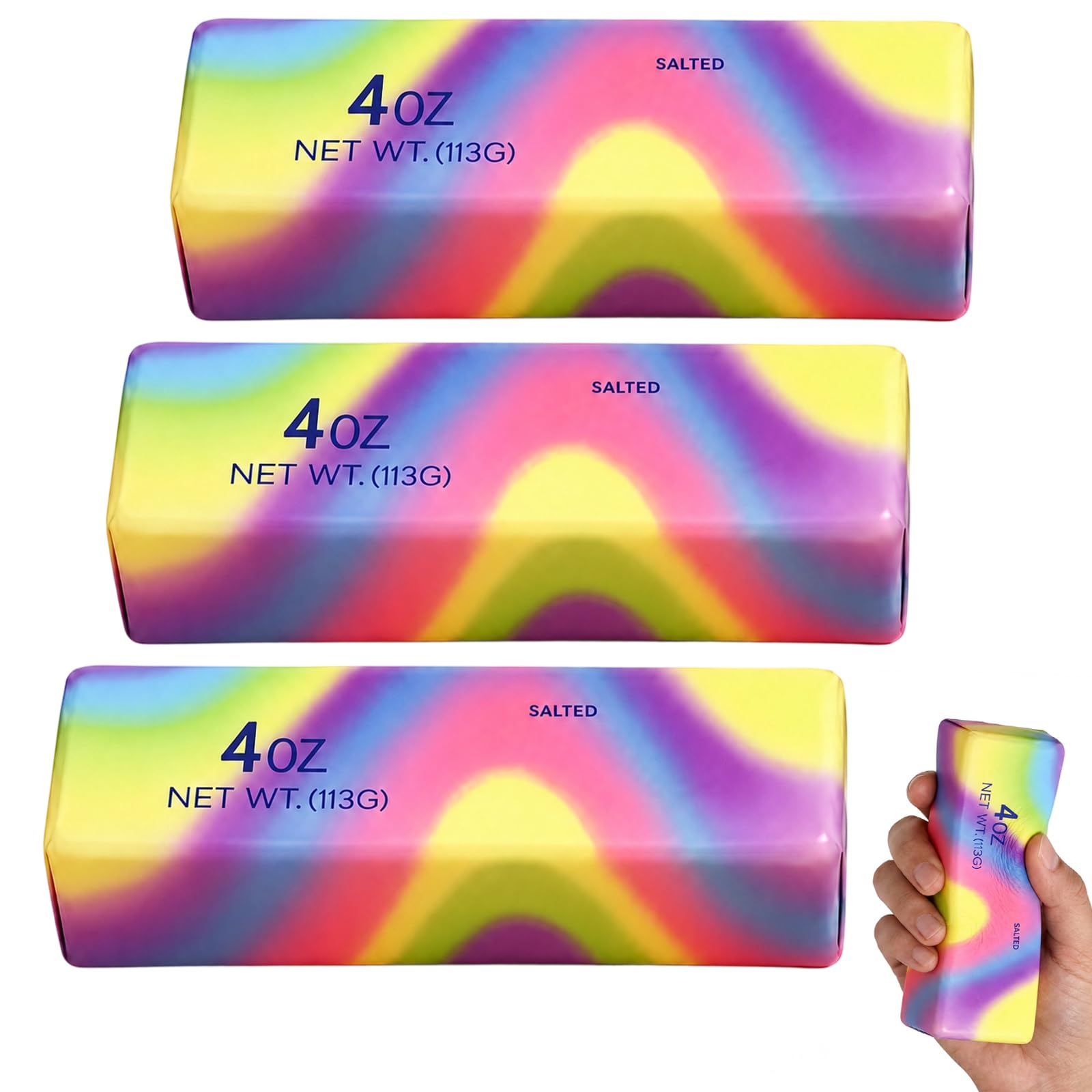 KhgFov Rainbow Butter Squishy, 3 Pcs Cheese Squishy, Stress Relief Sensory Fidget, Office Desk Decor and Travel Companion, for People Under High Stress, and Helps Break the Ice in Social Situations