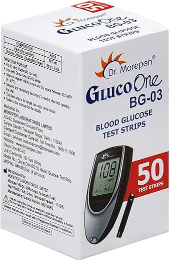 Dr. Morepen GlucoOne BG 03 Test Strips, Pack of 50 (No Glucometer)