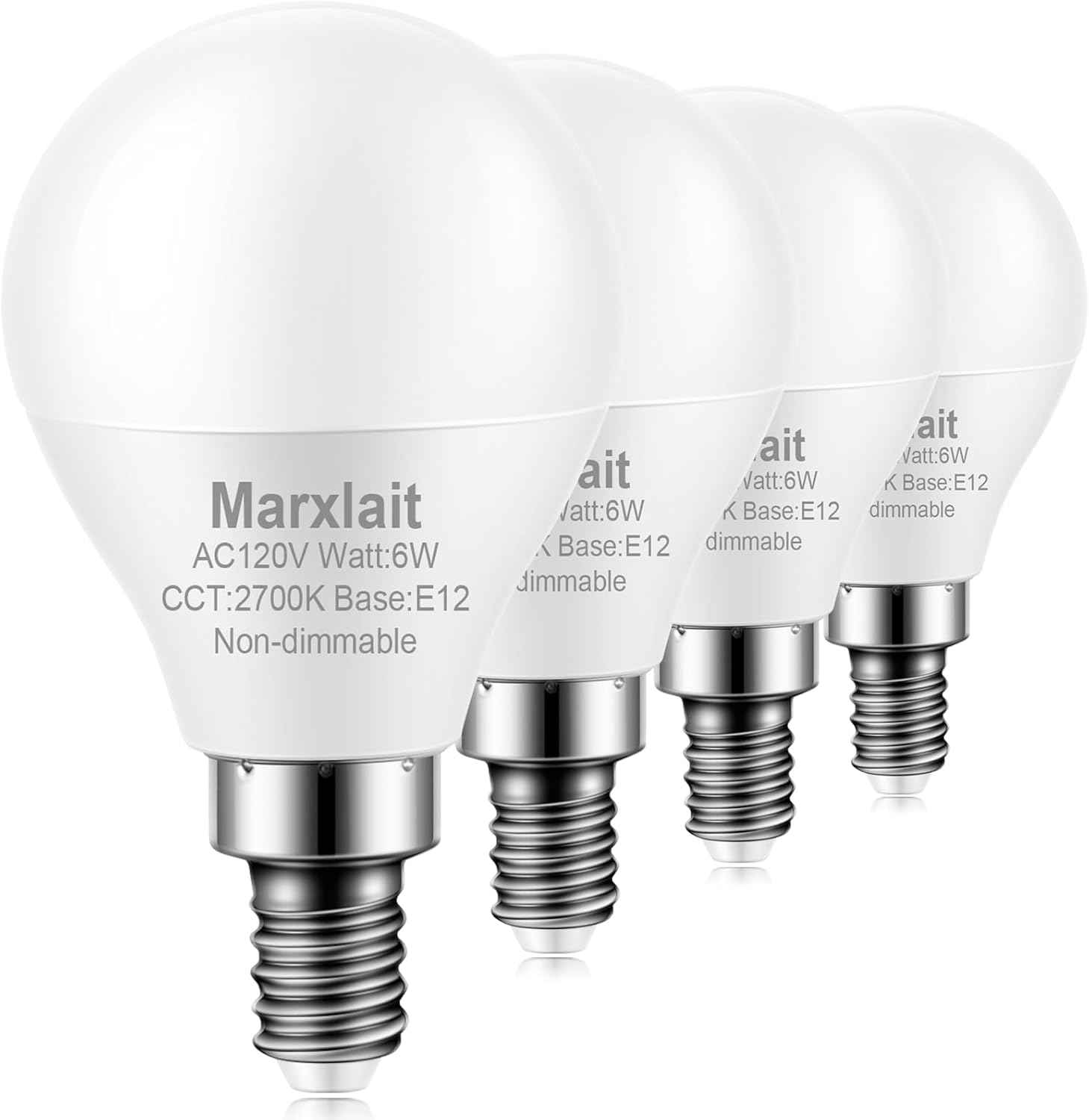 4 Pack E12 Ceiling Fan Light Bulbs, 60W Equivalent, Warm White 2700K, Small Base LED Candelabra Light Bulb, Bright A15 LED Bulb, 120V, Non-dimmable