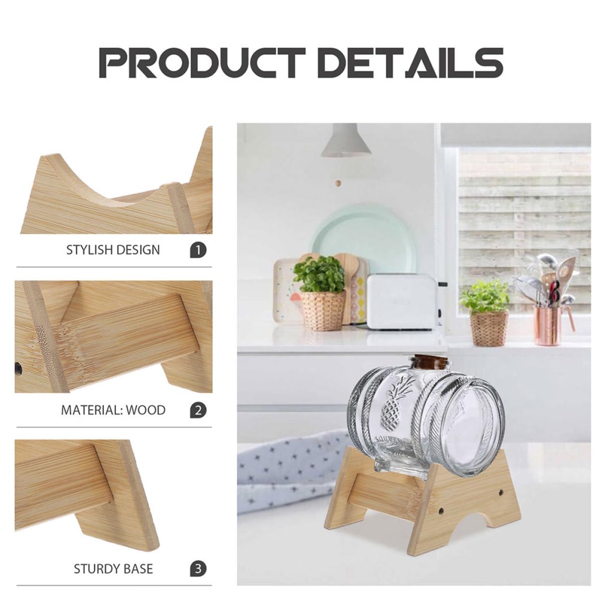 Soporte Mantenimiento Fácil 2 Piezas para Dispensador de Bebidas de Madera para Barril de Vino y Jarra de Whisky para Bares y Áreas de Comedor