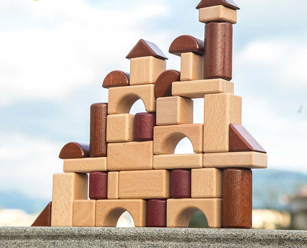 Blocchi da Costruzione Creativi Montessori, Set di Costruzioni in Legno, Regalo per la Classe della Scuola Materna per Bambini