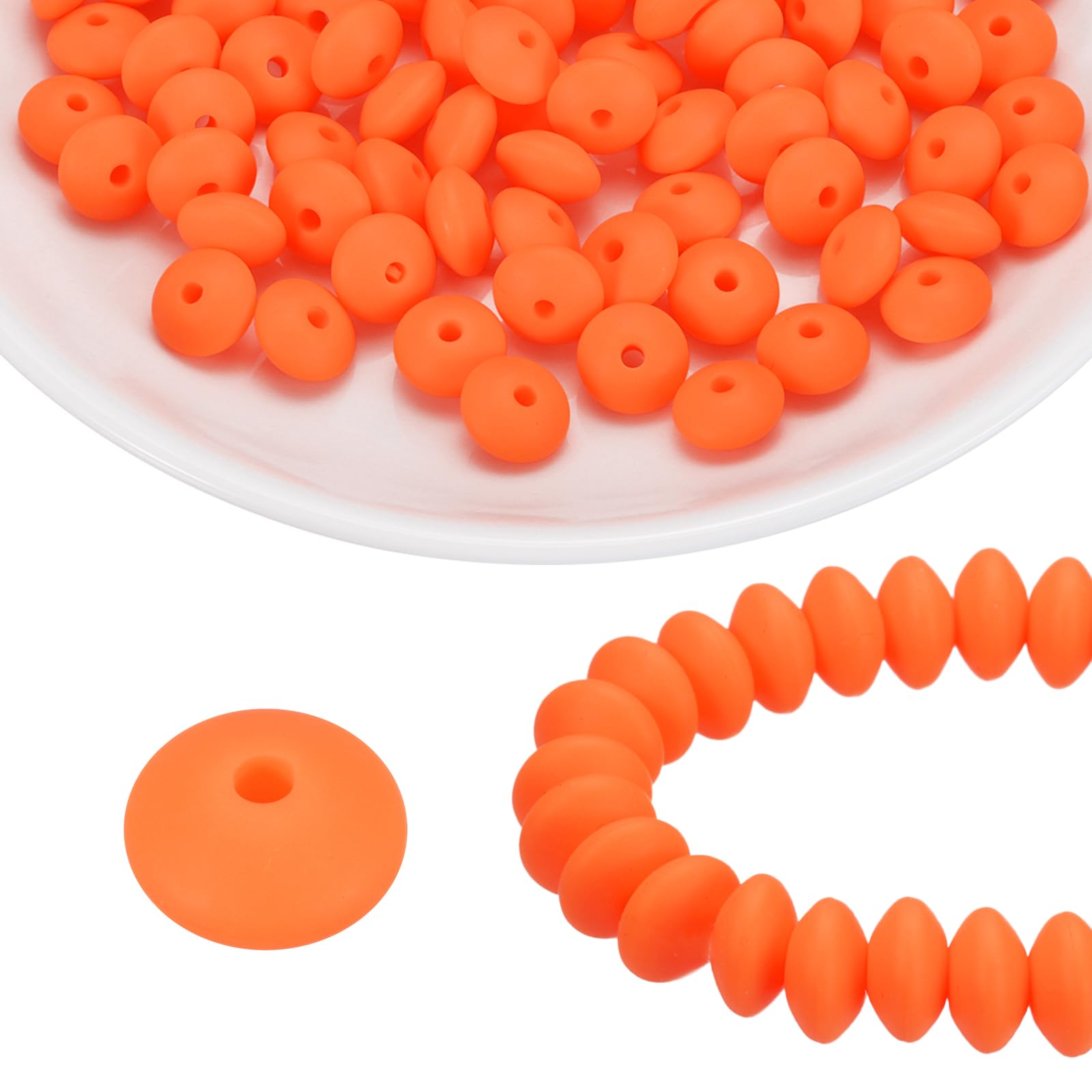 sourcing map 100Pcs Silicone Beads 12mm Lentil Rubber Focal Beads Bulk for Pens Keychain Bracelet Necklace DIY Crafts Making, Orange-Red